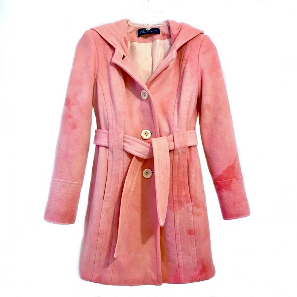 Anne Klein Pink Marble Hooded Wool Coat